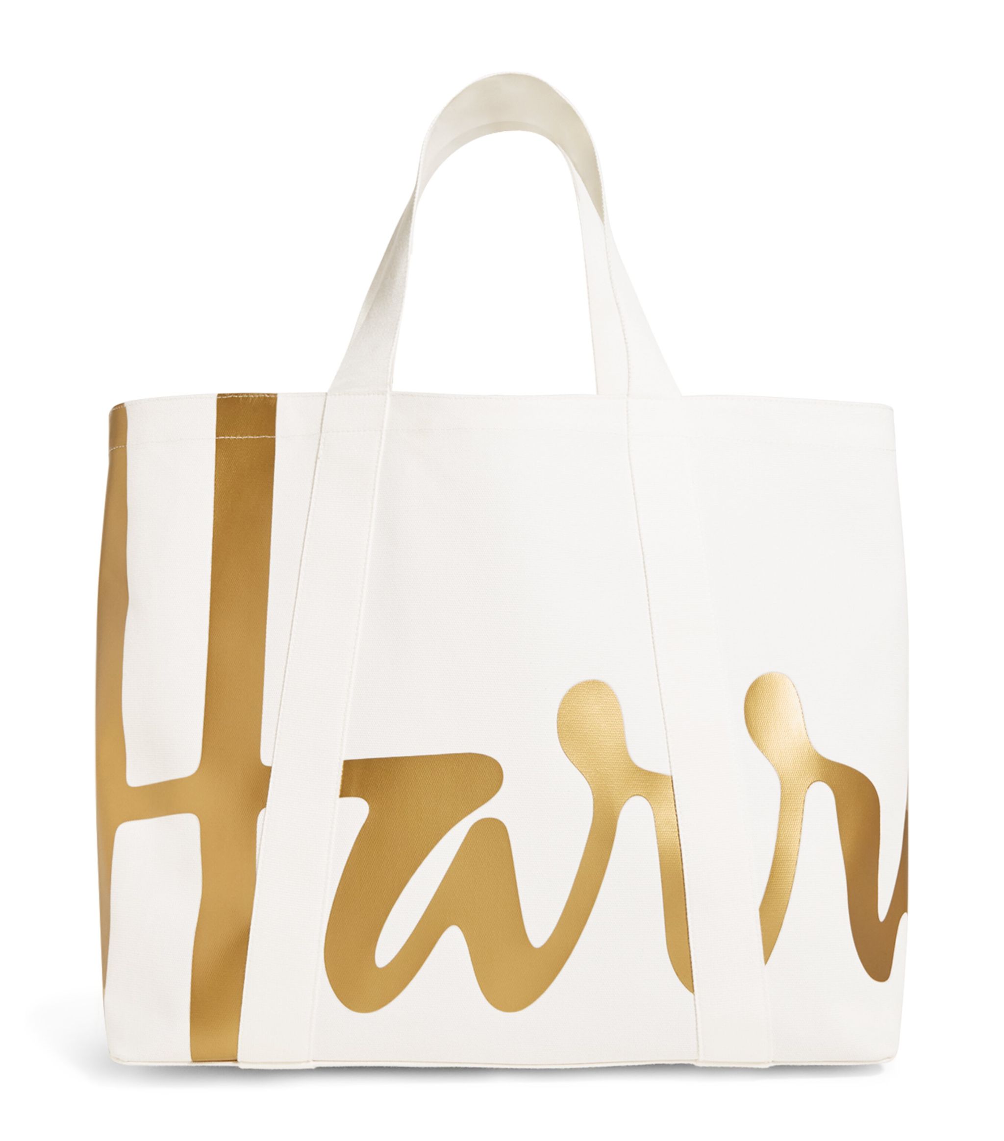 Harrods Large Cotton Logo Tote Bag Harrods White Gold