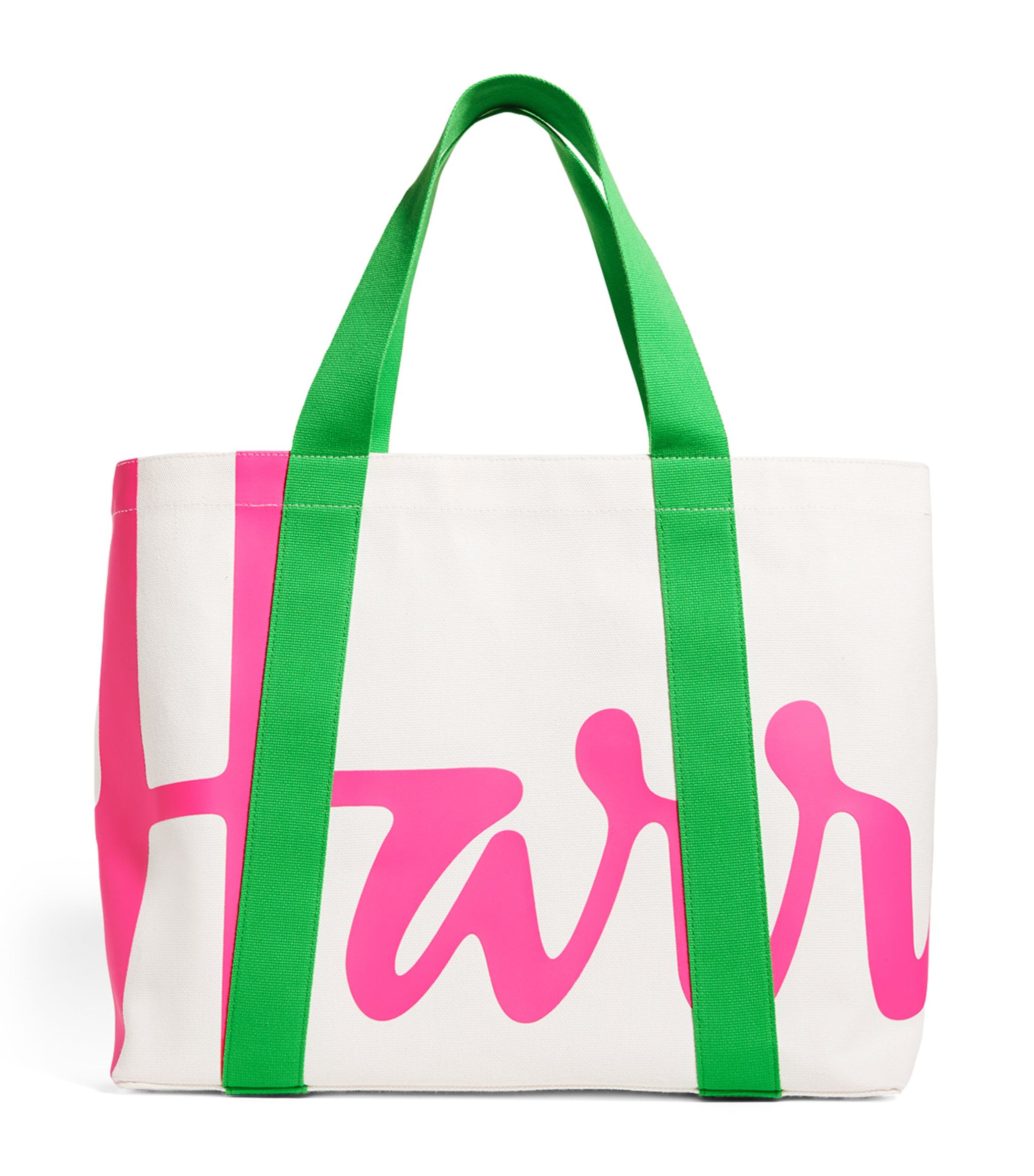 Harrods Medium Cotton Logo Tote Bag Green Pink