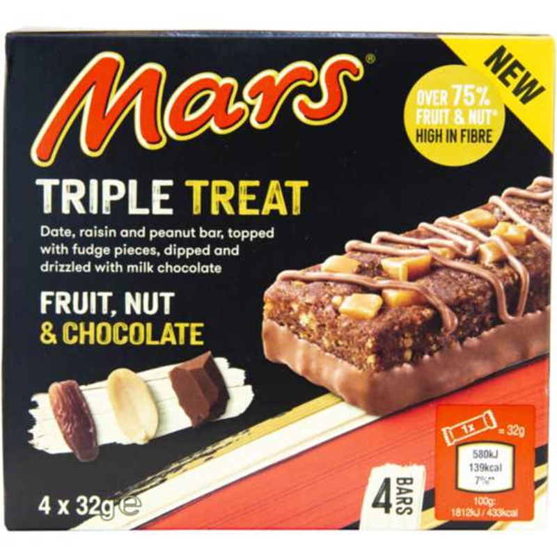 Mars Triple Treat Fruit Nut & Chocolate Bars 4x32g